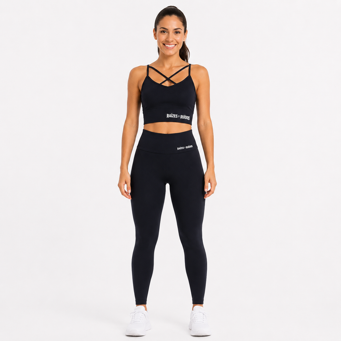 Conjunto fitness top e legging azul escuro