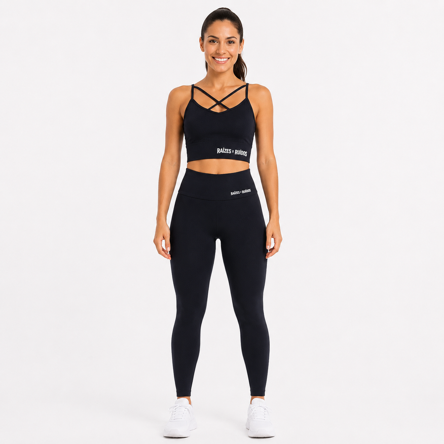 Conjunto fitness top e legging azul escuro